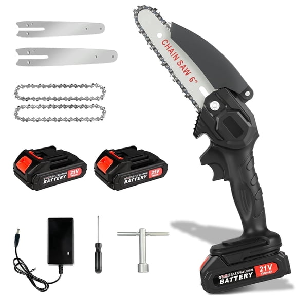 YUIECHER Mini Cordless Electric Chainsaw 4 & 6-Inch – Portable Pruning Saw with 2 Batteries & Charger for Garden, Tree, and Wood Use
