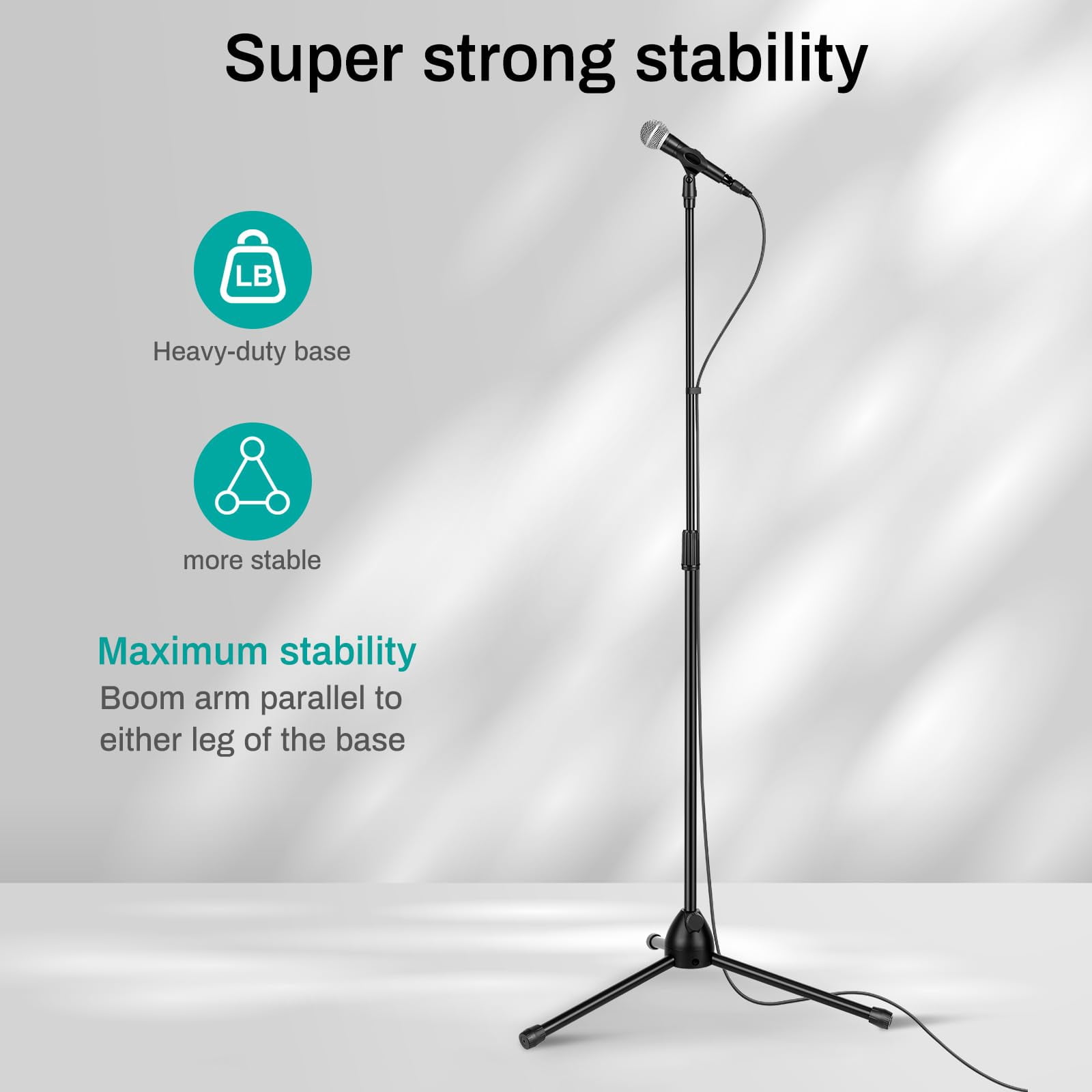 AODSK Boom Microphone Stand - Universal Mic Stand with Tripod Base, Floor Standing Design, Height Adjustable 22" to 68" for Singing Stage Performance Party