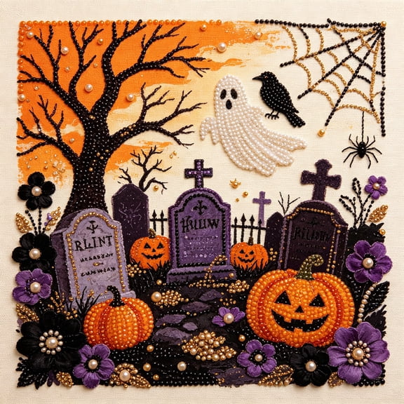 Halloween Pearl Art DIY Kit Spooky Dark Forest Cute 3D Diamond Painting Crafts for Adults Beginner DIY Home Decor Wall Art Seasonal Party Gift