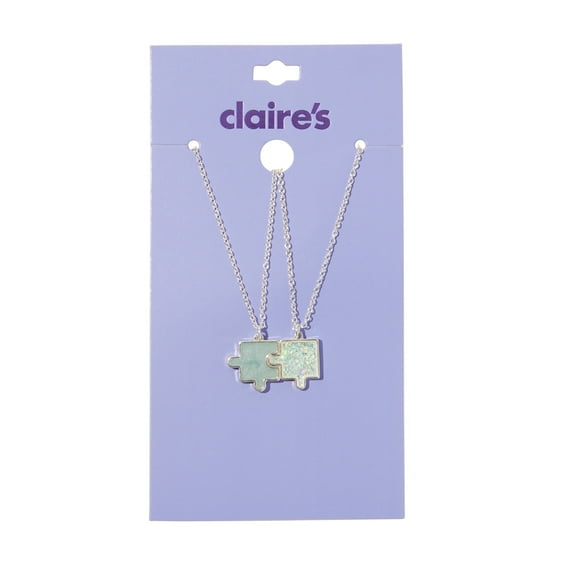 Claire's Tween Girls Best Friends Silver Puzzle Necklace Set, 2-Pack, Lobster Clasp