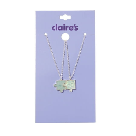 Claire's Tween Girls Best Friends Silver Puzzle Necklace Set, 2-Pack, Lobster Clasp