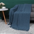 thumbnail image 2 of PiccoCasa Soft Arcylic Farmhouse Tassel Throw Blanket, 50"x60", Navy Blue, 2 of 6
