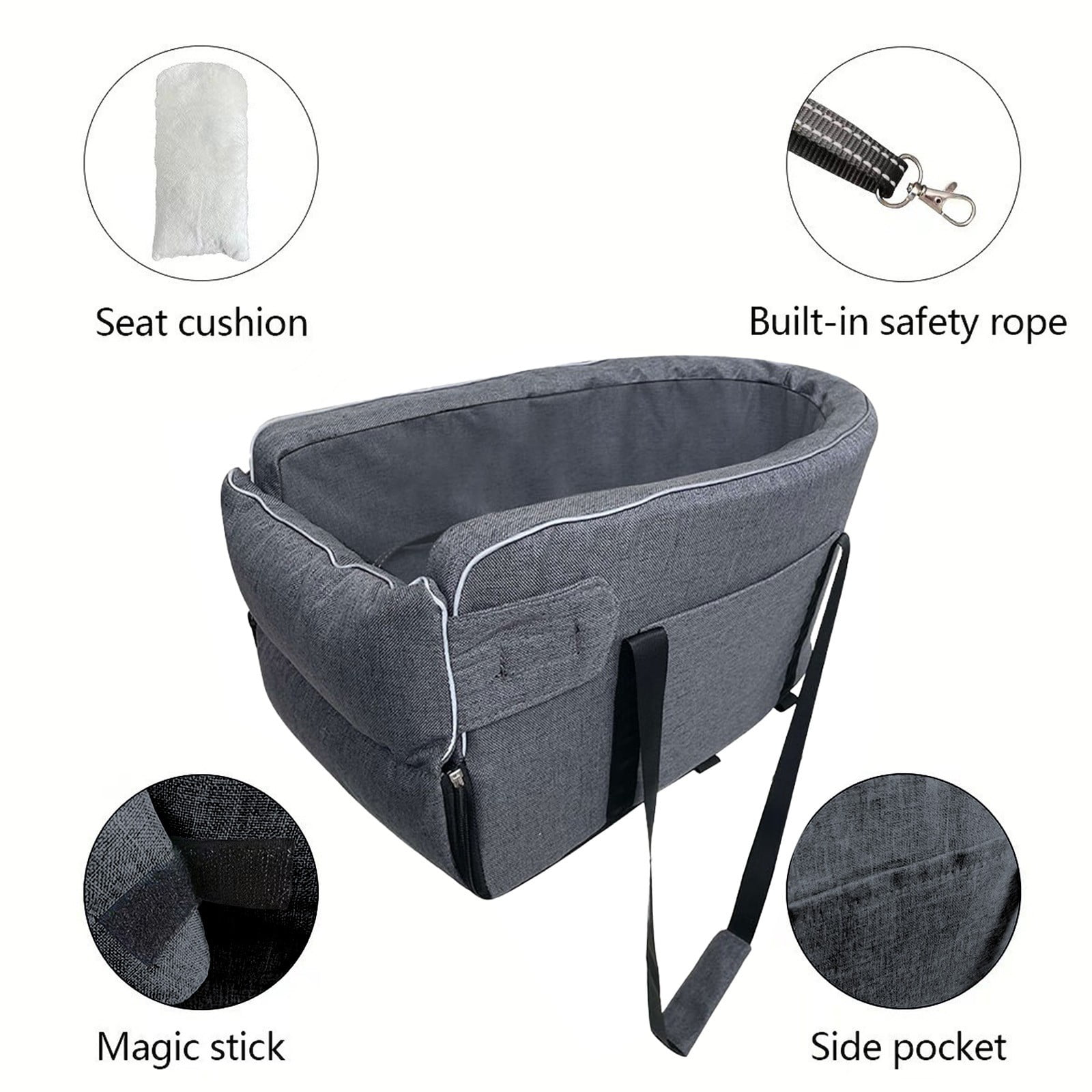 Dark Gray Plush Dog Car Seat,Pet Car Booster Seat,Center Console Doggie Seat,Armrest Booster Seat,Travel Bags for Dogs Cats,Washable Dog Cat Booster Seat,17.3x10.2x9.5inch