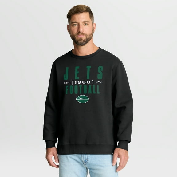 Men's Fanatics Black New York Jets Powerful Throw Legacy Pullover Sweatshirt