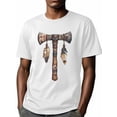 thumbnail image 6 of Tomahawk Feather Men's T Shirts Tribal Art T-Shirt for Men Crew Neck Tees Cotton Tops, White, XL, 6 of 7