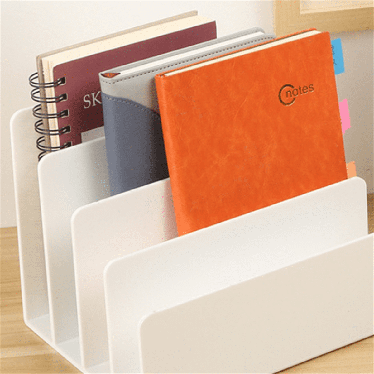 Desktop File Organizer, 4 Partition Desk Storage and Accessories Folder Sorter for Mail Stationery Electronics