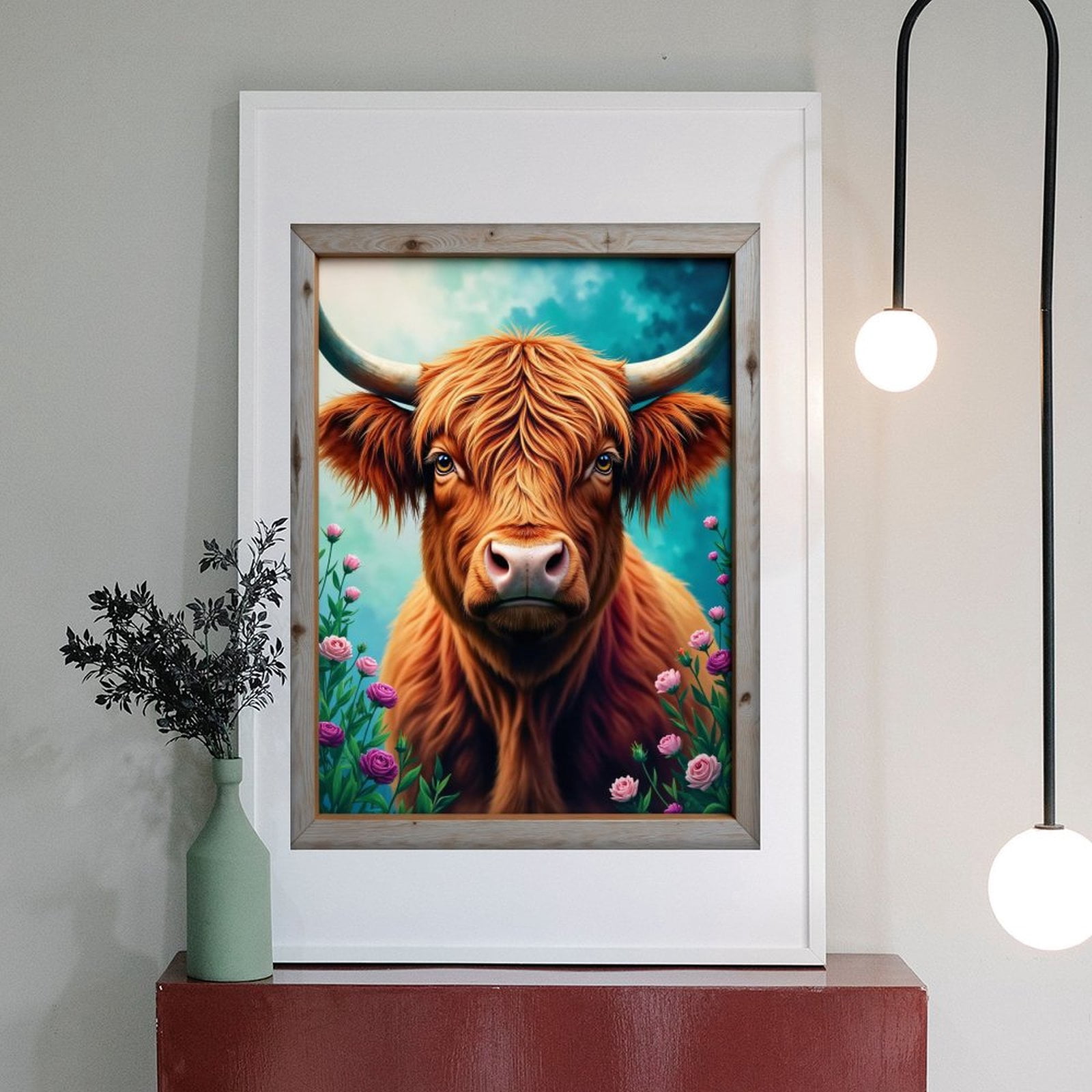 Diamond Art Kit for Adults, Floral Cow Portrait Framed Art Diamond Painting for Adults Beginners, 5D DIY Diamond Art Painting Kits, Colorful Diamond Painting Craft for Home Decor 12x16