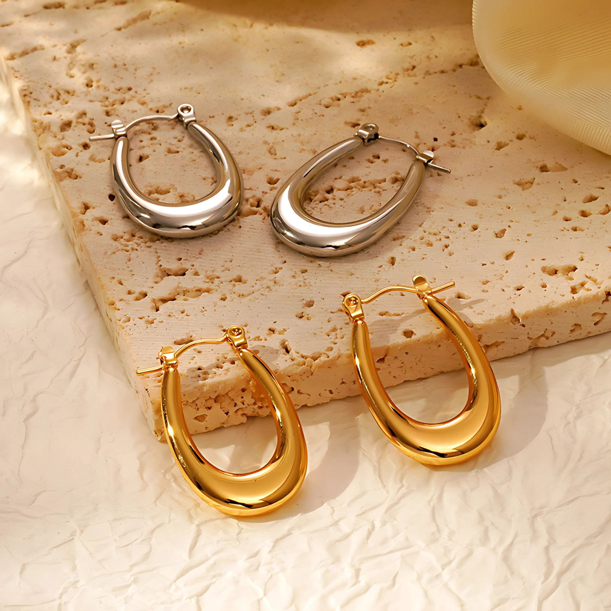 Hoop Earrings for Women by Ginger Lyne Gold Stainless Steel Lightweight Classic Everyday Style