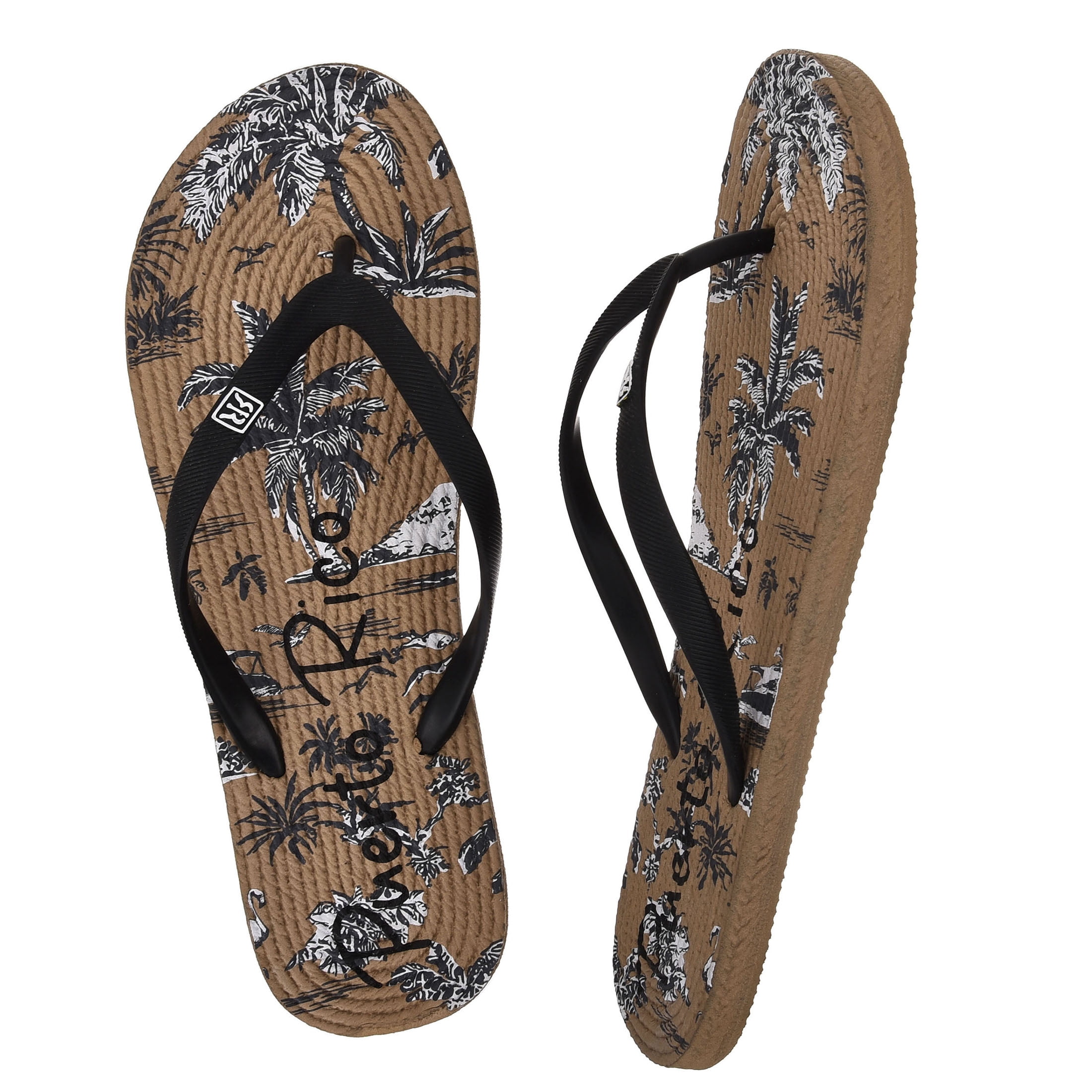 Robin Ruth Womens Flip Flop Black, Designed with Typical Puerto Rico Stamps, Rubber Outsole, Vibrant Colors and Designs