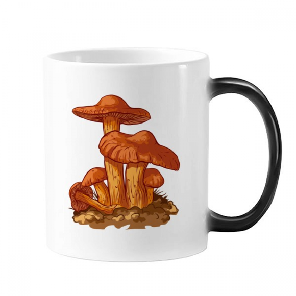 Cute Orange Mushroom Creature Illustration Changing Color Mug Morphing Heat Sensitive Cup With Handles 350 ml