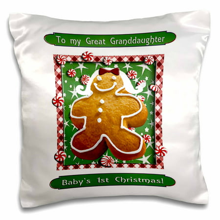 3dRose Gingerbread Girl, Babys First Christmas Great Granddaughter, Pillow Case, 16 by