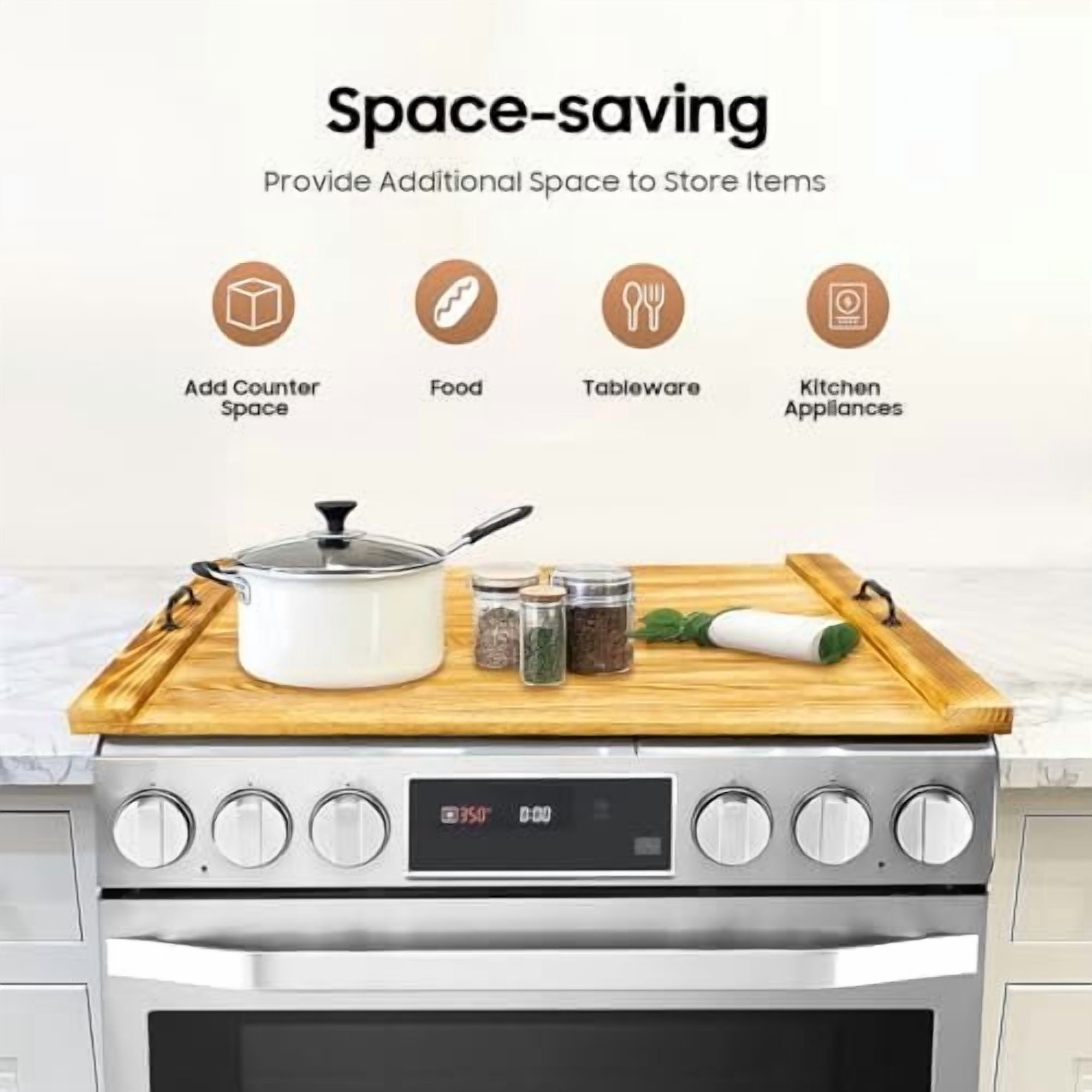 Wooden Stove Top Cover, 30 x 22 Inch Noodle Board with Handles, 44.09 lbs Capacity for Gas Burners and Counter Space