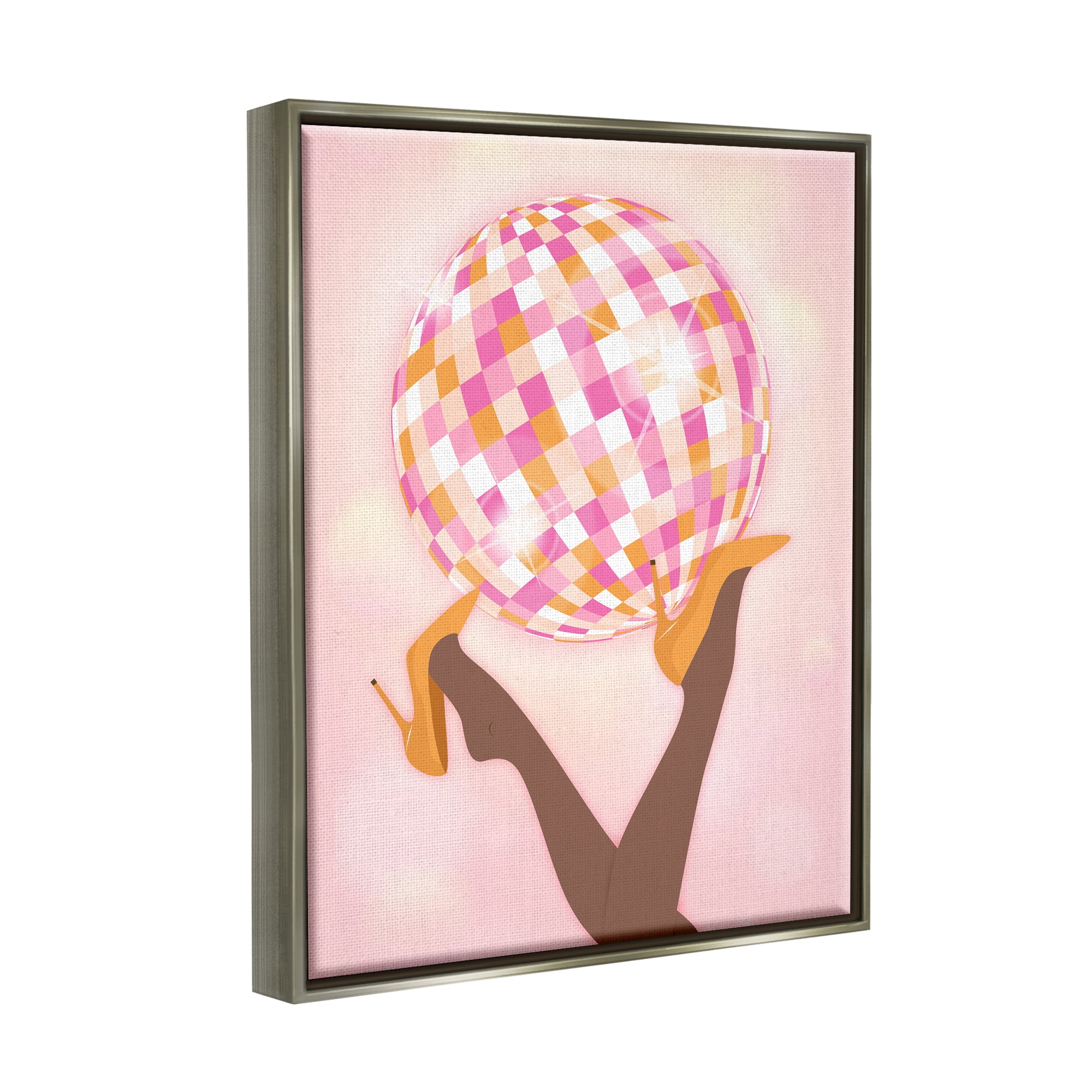 Stupell Industries Disco Ball Retro Dancing Legs Beauty & Fashion Painting Gray Floater Framed Art Print Wall Art