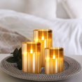 thumbnail image 2 of Velas LED de vidrio sin llama con pilas con control remoto y temporizador, velas de cera real, color cálido y parpadeante para decoración de bodas (paquete de 3) -Oro, 2 of 5