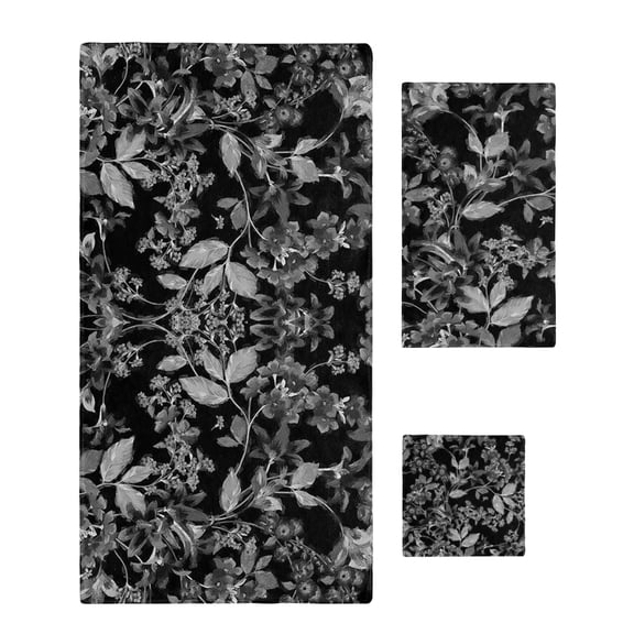 Black and White Floral Towel Set of 3, Soft Microfiber Bath Towels, Hand Towel, Washcloths, Modern Oil Painting Abstract Art Quick-Dry Absorbent Towels for Bathroom Kitchen Hotel Beach Gym Spa