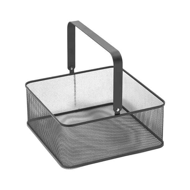 Cesta de hierro para el hogar, cuadrada, de metal, para guardar verduras de cocina, cesta de mesa negra (pequeña)