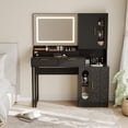 thumbnail image 4 of Modern Fluted Vanity Desk with LED Mirror & Touch Light, Makeup Table with Charging Station, Drawers & Storage Cabinets – Makeup Table with Glass Door Cabinet for Bedroom or Dressing Area, Black, 4 of 7