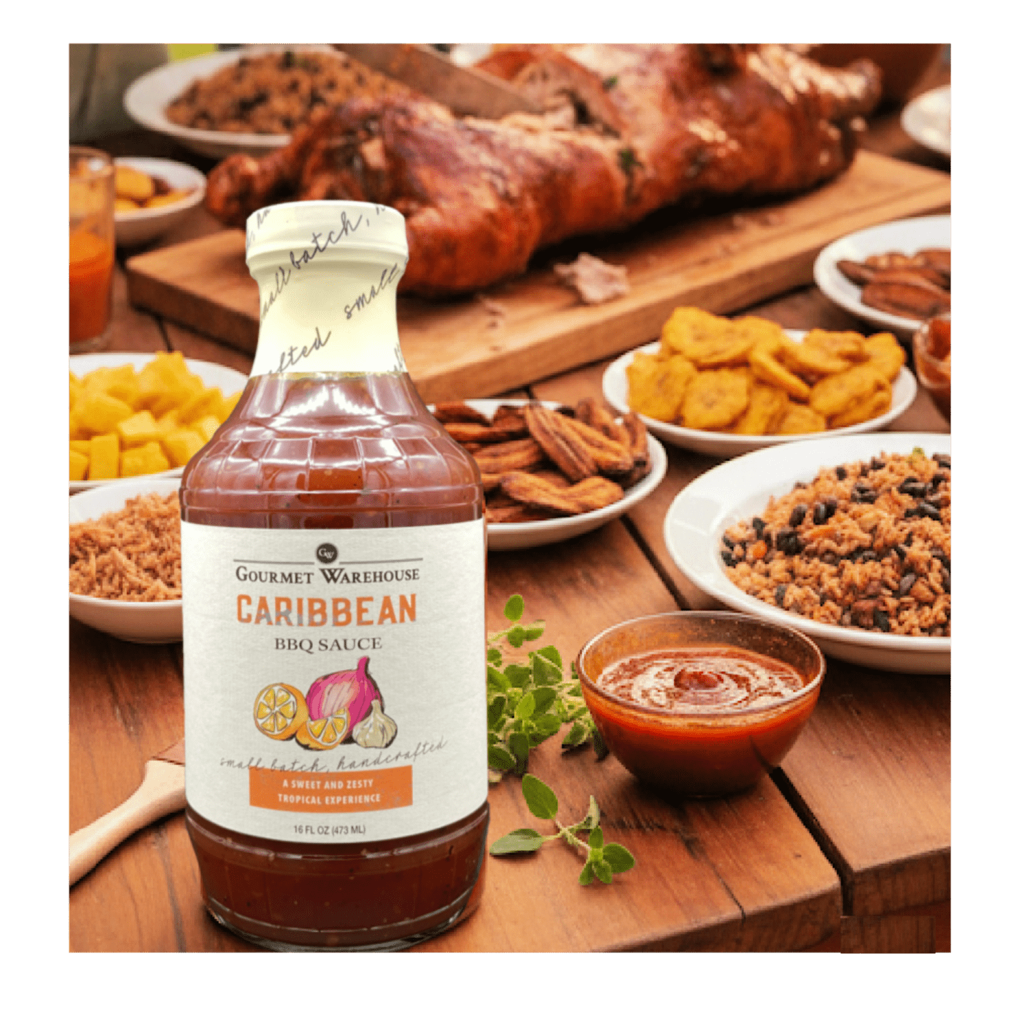 (3 pack) Gourmet Warehouse Caribbean BBQ Sauce, 16 oz – Gluten-Free All Natural Tropical BBQ Glaze