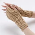 thumbnail image 1 of Nvzi Conjunto de 2 pares de guantes cálidos de punto para el invierno, adecuados para niños y niñas, guantes cálidos sin pulgares (amarillo claro), 1 of 5