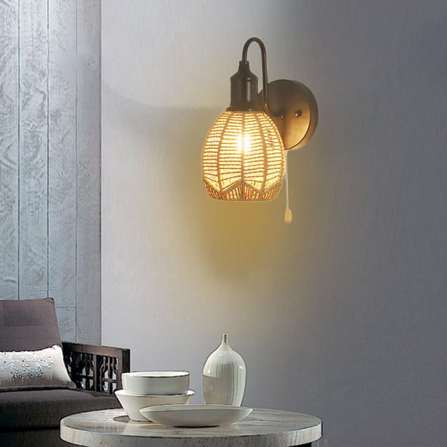 Aplique de pared tejido de cuerda, lámpara de pared E26 para oficina con interruptor, luz montada en la pared para porche, baño, Loft, Granero