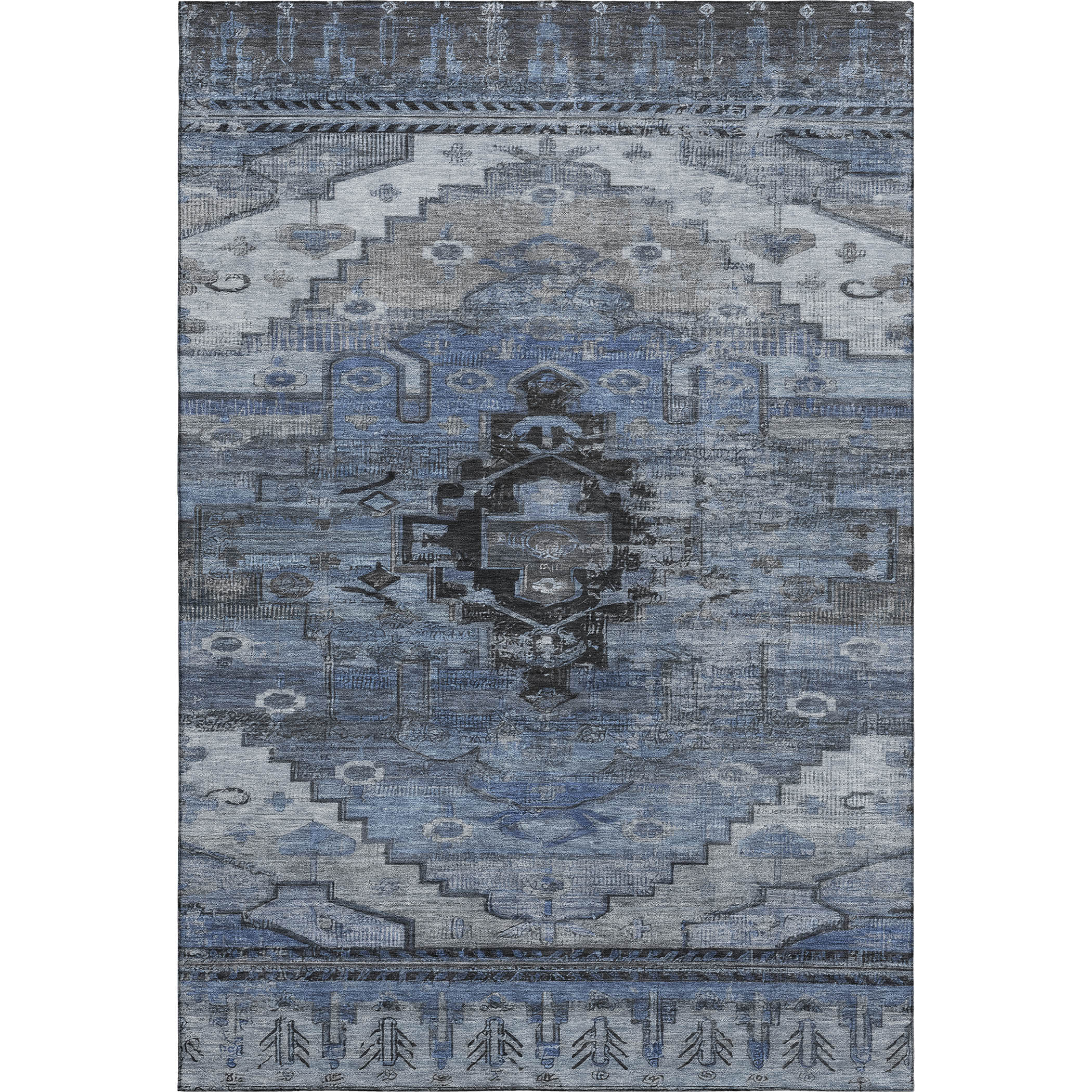 Addison Rugs Mayfield Premium Machine Washable Transitional Tribal Blue Rectangle Rug, 3' x 5'