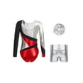 thumbnail image 2 of iefiel Costume de Gymnastique pour Filles Manches Longues Col Rond Justaucorps avec Shorts et Couvre-Chef Rouge&Argent 14, 2 of 5