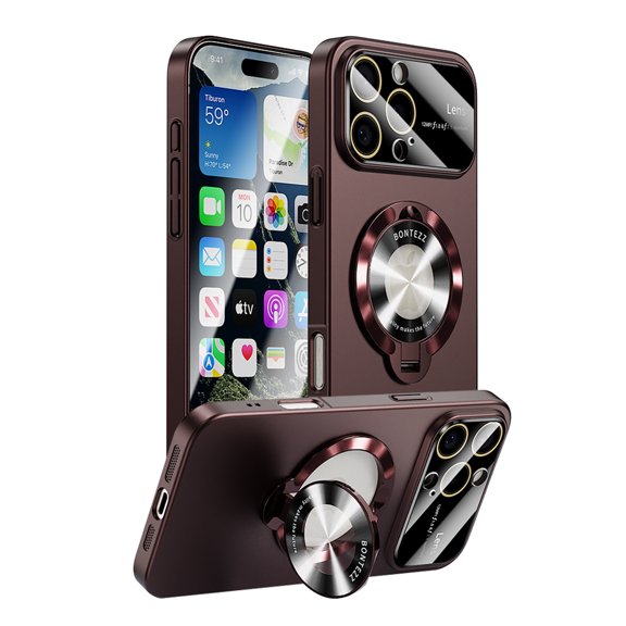 Magnetic Compatible with iPhone 16 Pro Max Case with Full Lens Coverage Protection, Built-in kiackstand Compatible with Magsafe Shockproof Protective Back Cover for iPhone 16 Pro Max, Red