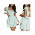 thumbnail image 2 of FAROOT Women's Mini A-Line Dress Solid Color Ruffled Sleeves Square Neck Layered Hem Dress, 2 of 9