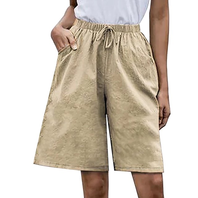 Pantalones cortos casuales de verano con cordones y bolsillos de color sólido para mujer a la moda Pompotops ulkah937784
