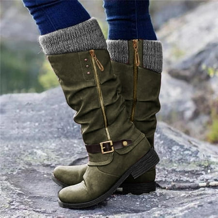 

Christmas Boots For Women Fashion Casual Warm Long Boots High Boots Low Heels Zipper Shoes