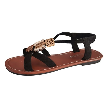 

Xboschi Sandals for Womens Sandals Dressy Ladies Summer Casual Bohemian Style Handmade Beaded Flat Size Sandals