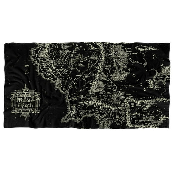 The Lord of The Rings 30'x60' Black Map of Middle Earth Beach Towel