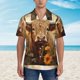 thumbnail image 2 of Balery Vintage Sunflower Cow Camisas hawaianas de manga corta para hombre, camisas playeras de corte holgado, camisas de vacaciones con botones,Medium, 2 of 7