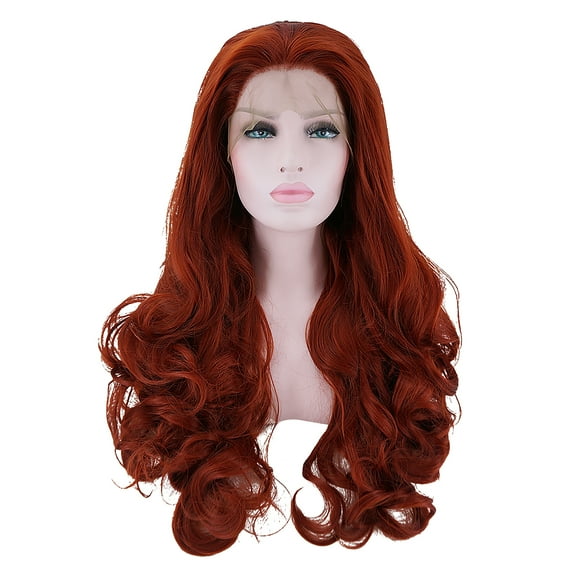 Unique Bargains Lace Front Wigs for Women 24" Orange Long Body Wave  with Wig Cap