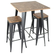 Oregon 3-Piece Industrial Pub Set in Grey and Brown by Lumisource by LumiSource