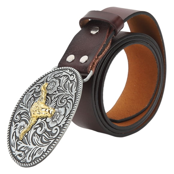 Cinturones de Cuero Vaquero para Hombre, Cinturones Vintage retro Ajustables Con Hebilla de Cuerno Largo