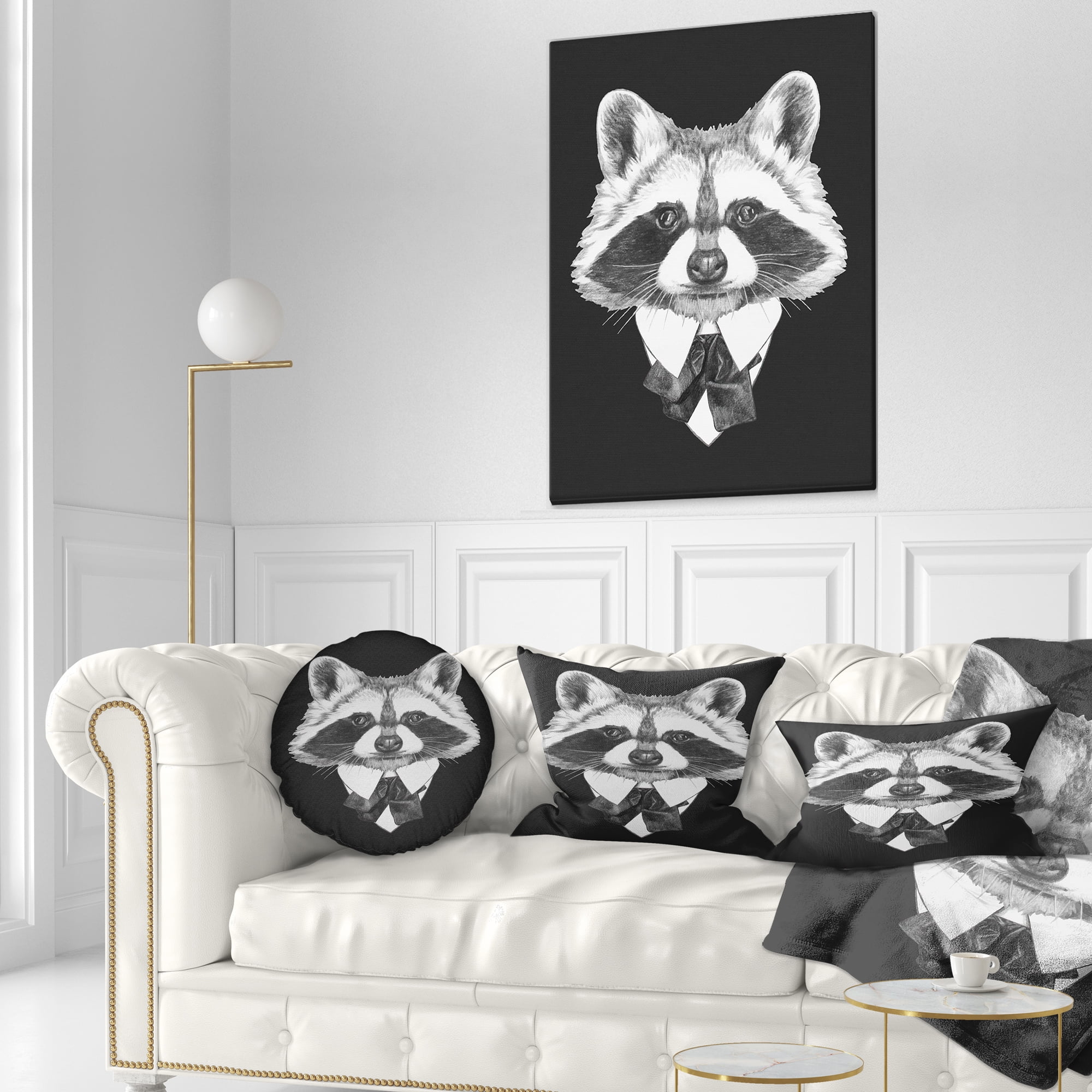 Designart Funny Raccoon in Suit and Tie - Animal Throw Pillow - 12x20