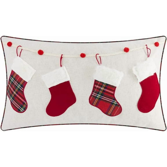 JWH Handmade Decorative Festive Red and Plaid Stocking Christmas Pillows without Filling 12*20inch
