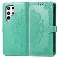 thumbnail image 2 of Mandala Case for Samsung Galaxy S25 Ultra, Premium Leather Flip RFID Blocking Wallet Card Magnetic Stand Protective Slim Shockproof Case with Lanyard, Embossed Flower Cover,Green, 2 of 14