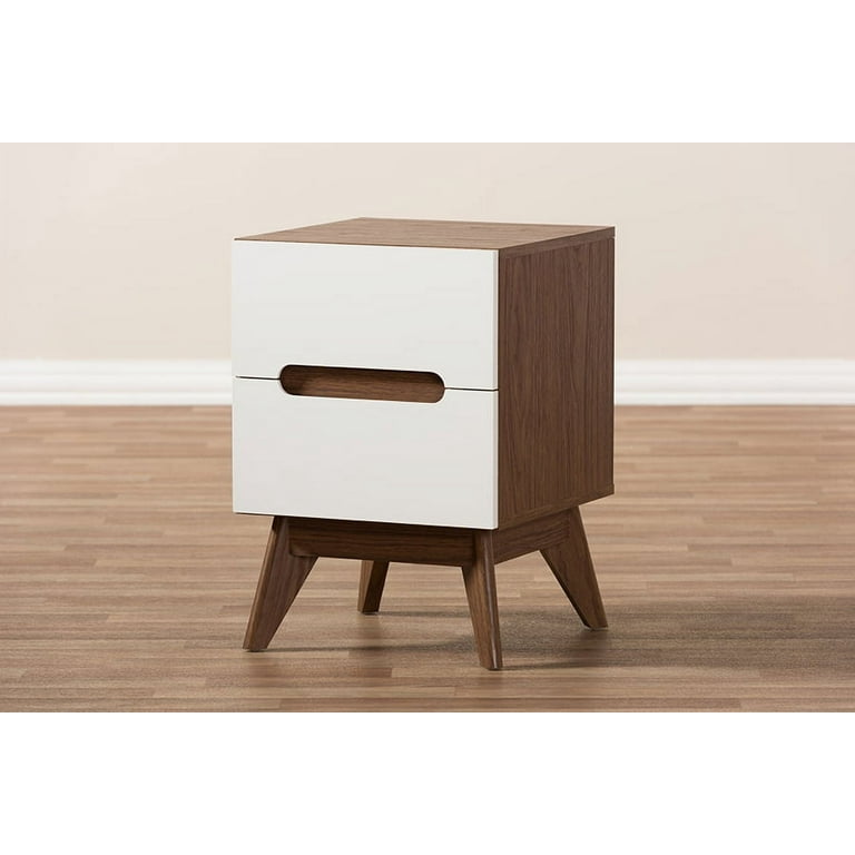 Baxton Studio Calypso Mid-Century Modern White and Walnut Wood 3-Drawer Storage Nightstand Baxton Studio Calypso Mid-Century Modern White and Walnut Wood 3-Drawer Storage Nightstand