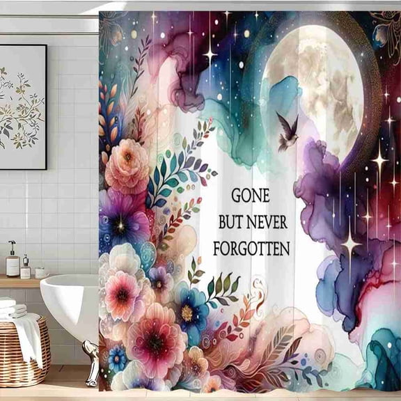70x70 inch Moonlit Floral Bird Memorial Quote Shower Curtain, Waterproof Polyester Fabric with Hooks for Bathroom Decor