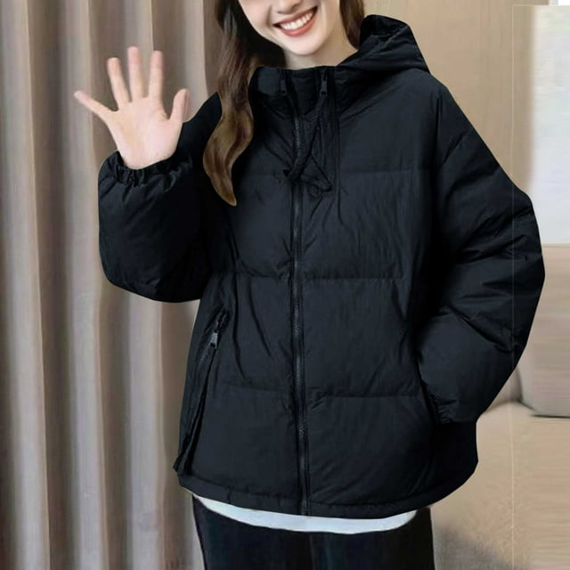 Chaquetas y abrigos casuales de manga larga con capucha para mujer, chaqueta acolchada de invierno de color liso con capucha y cremallera y bolsillo, blusa de poliéster para mujer.