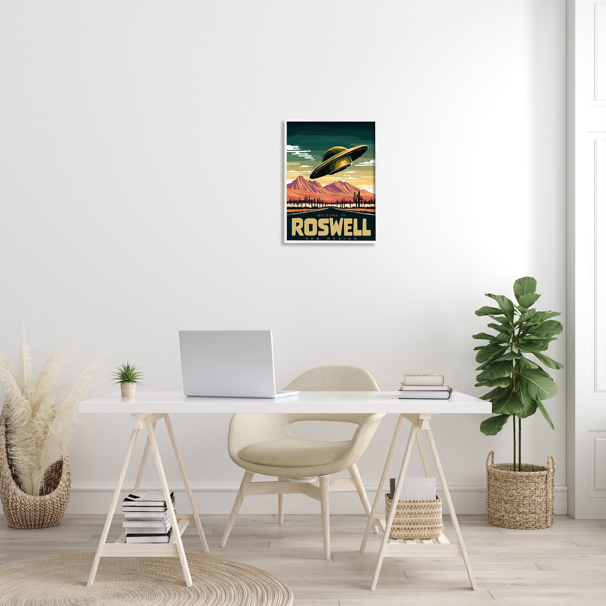 Stupell Industries Welcome Roswell New Mexico UFO Travel & Places Painting White Framed Art Print Wall Art