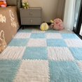 thumbnail image 1 of Milk Velvet Patchwork Rugs, Plush Puzzle Foam Floor Mat, Puzzle Floor Mat Tiles, Carpet Tiles with Padding, Anti-Slip Rug Puzzle Mats for Floor (Light Blue+White,20pcs), 1 of 7