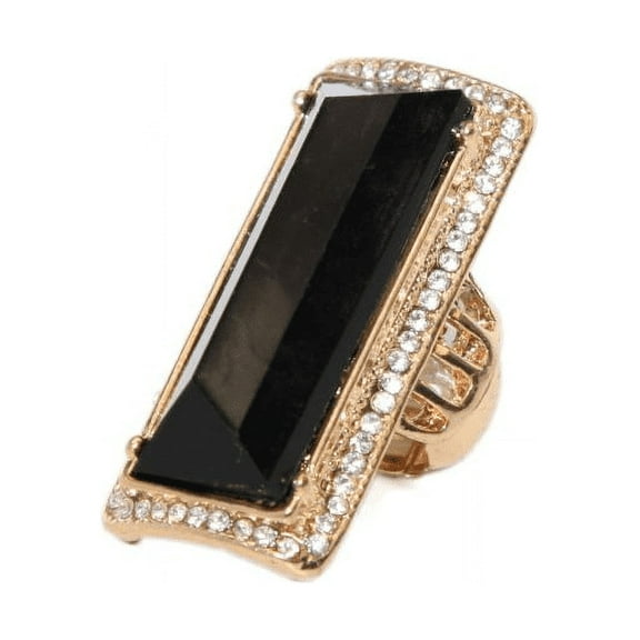 Lux Accessories Rhinestone Trimmed Black Stone Geometric Stretch Cocktail Ring