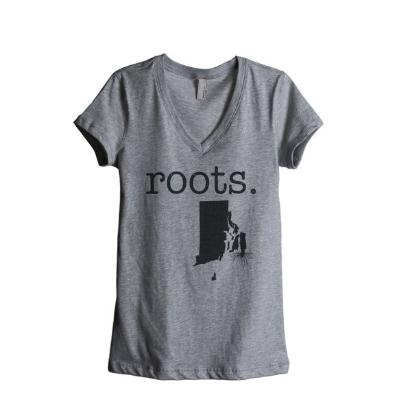 Thread Tank Home Roots State Rhode Island RI Women's Relaxed V-Neck T-Shirt Tee Heather Grey Small