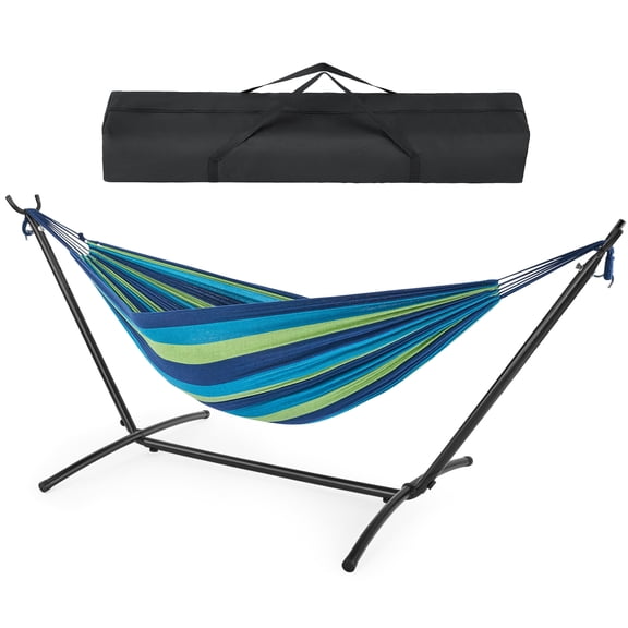 CONCETTA Double Hammock with Space Saving Steel Stand, Portable Outdoor Patio & Yard Relaxation