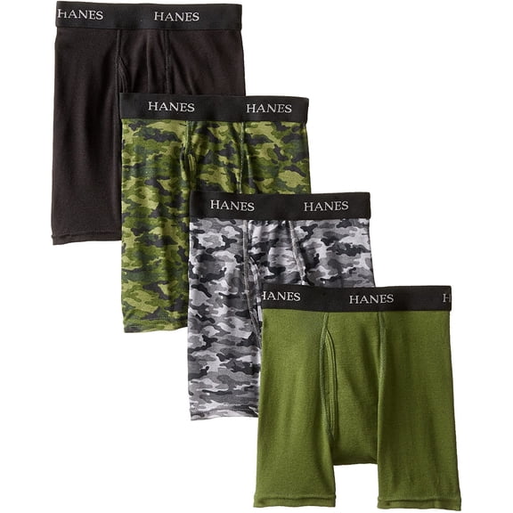 Boys' Hanes Ultimate Dyed Boxer Brief with Comfort Flex Waistband Assorted Black/Grey 4-Pack