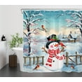 thumbnail image 3 of HVEST Winter Snowman Shower Curtain for Bathroom, Christmas Cardinal Bird and Snowy Tree with Pink Flower Fabric Shower Curtain with Hooks, Farmhouse Snow Scene Bathroom Curtain Shower Set, 72"W x 72", 3 of 7
