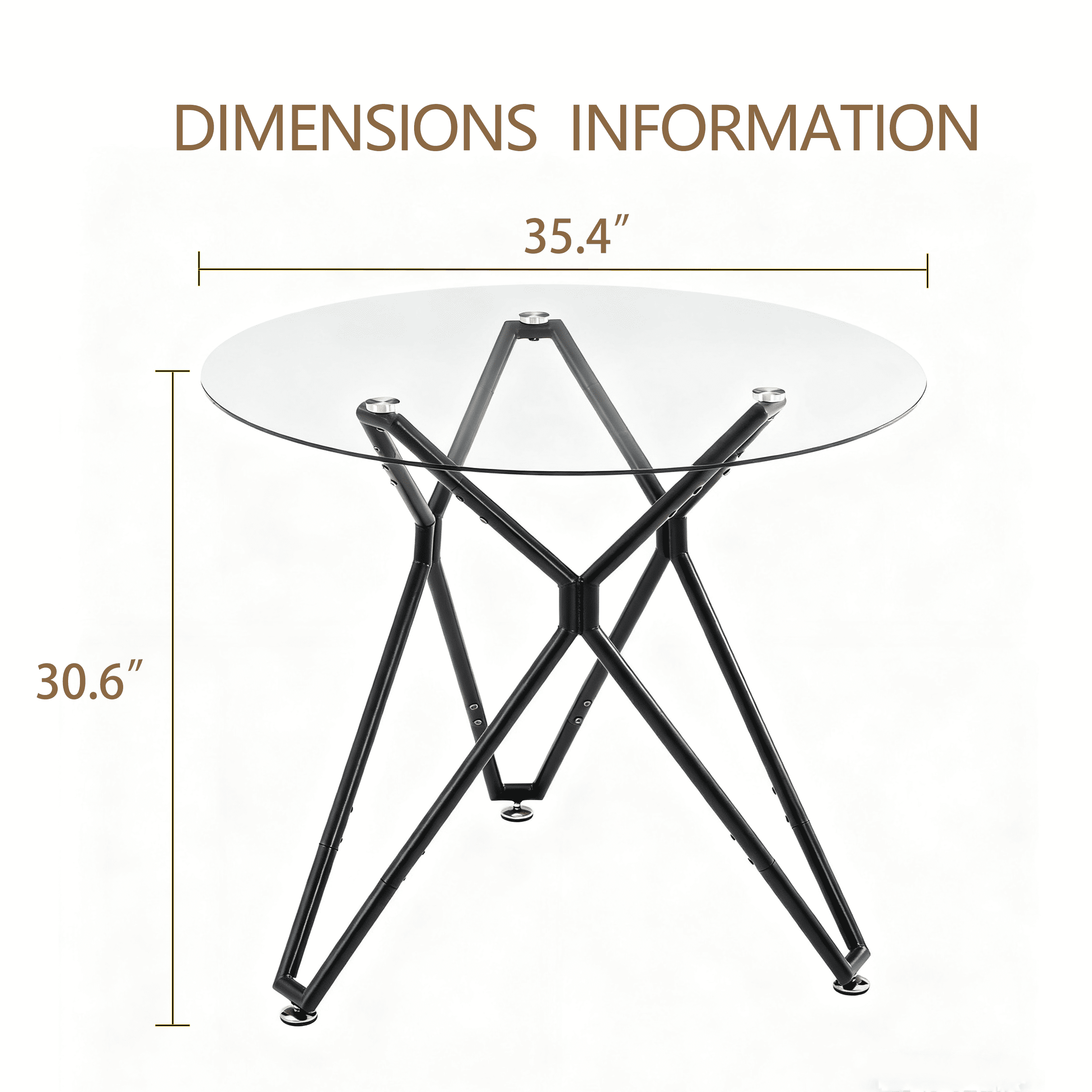 Dining Table with Round Tempered Glass Top 35.4 Inch, Space-Saving Kitchen Table and Bistro Table with Sturdy Metal Legs for 1-4 People, Black